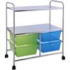 COSTWAY Carrello con 4 Cassetti e 2 Ripiani, Carrello Portaoggetti con Ruote per Cucina Bagno Ufficio, Multiuso, 58,5x37x75 cm (Blu+Verde)