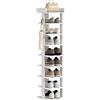 HOMCOM Scarpiera Ingresso a 9 Livelli in Legno con Vassoio e 2 Ganci, Scaffale Portascarpe Salvaspazio per 9 Paia, per Ingresso, Soggiorno, Corridoio, 30x30x128.4 cm, Bianco