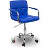 Stil Sedie -Sedia Studio Girevole con Braccioli Imbottita In Velluto Poltrona Pc Sedia a Rotelle da Ufficio Scrivania Ergonomica Altezza Regolabile Modello Cloe (Blu)