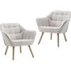Ya-Home Set di 2 Poltrone Imbottita Poltroncina Moderna in Tessuto di Lino Sedia da Salotto con Gambe in Legno Poltrone con Braccioli per Camera da Letto/Soggiorno, Beige