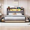 BLSYHDH Letto baule 160 x 200 con LED, imbottito con 4 cassetti, doppia porta USB da comodino, cassettone, 2 persone LED (grigio+lino-A, 160 x 200)
