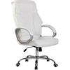 CLP Poltrona Ufficio Torro con Braccioli I Sedia Scrivania Ergonomica in Similpelle I Sedia Pc Girevole, Colore:Bianco