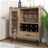 SogesHome Armadietto per Vino a Buffet Con Anta in Vetro e Cassetto, 3 Ripiani Con 8 Cubetti, Credenza per Conservazione Con Portabottiglie per Ingresso, Soggiorno, Cucina