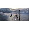 Lupia Quadro Moderno su Tela con Brillantini e Glitter Argento Alba sul MOLO, Porto con Barca a Vela per Soggiorno, capezzale Camera da Letto 52X122 cm
