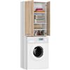 BDW - Mobile per Lavatrice e Bagno, Scaffale Multiuso - 2 Ante, Contenitore Alto 180cm - Lavanderia - bianco/rovere Sonoma
