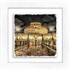 Lupia - Quadro Moderno con paesaggi e localismi Italiani, Ceramica e Stampa Rilievo, Cornice Legno Shabby Modern Bianca, Decorazione Parete, Quadretti Soggiorno, 29x29 cm, Roma Castel SANT'ANGELO