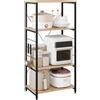 WOLTU Scaffale per Cucina Carrello Porta Microonde Forno a 4 Ripiani con Ganci in Acciaio Legno
