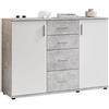 Stella Trading BOBBY, Cassettiera, effetto cemento, bianco, credenza elegante con ampio spazio disponibile per la zona giorno; 120 x 82 x 35 cm, L x A x P