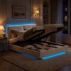 WOBOPCG Letto Matrimoniale con Contenitore 160x200, Letto Imbottito con LED Letto Contenitore Letto una Piazza e Mezza con contenitore Struttura Letto Matrimoniale con Testiera Imbottita (Beige + Flanella)