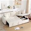 Bladez Divano letto a forma di L, divano ad angolo allungabile, velluto ciniglia, chaise longue con spazio di archiviazione, porta di ricarica USB, poggiabraccia per soggiorno (beige-B)
