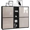 Vladon Credenza Cuba V3, nero opaco/grigio sabbia lucido - Credenza moderna con 12 scomparti (130,5 x 105,5 x 35,5 cm)