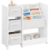 Lestarain Libreria Montessoriana per Bambini, Scaffale Portagiochi per Bambini con 3 Scatole in TNT, 4 Ripiani e 1 Scomparto Aperto, Porta Libri e Giocattoli in Legno, Bianco