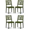 REDÒKASA Set 4 sedie in polipropilene TETI, MADE IN ITALY, impilabile, idrorepellente, resistenza raggi UV, design moderno albero della vita per sala da pranzo, cucina, ristoranti, esterno (Verde oliva, 4)