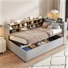 NNJN Divano letto imbottito con vano portaoggetti idraulico, con luce notturna, porta di ricarica USB e tipo C, con ripiani e scomparti, testiera imbottita, tessuto in velluto (grigio chiaro, 90 x 200