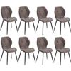 HJhomeheart Set di 8 Sedie da Pranzo, Sedie da Cucina Moderne, Sedie Imbottite con Gambe in Metallo, Cuscini in Tessuto con Motivo a Rombi,Marrone