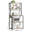 WOLTU Scaffale da Cucina a 6 Livelli con Prese di Corrente, Scaffale per Microonde con Struttura in Metallo e Piano di Lavoro Aperto, Nero+Rovere Chiaro, 80x39,5x167cm