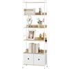 WOLTU Libreria a 5 Piani con 2 Cassetti, Scaffale di Stoccaggio a Pavimento, Moderno, Struttura in Acciaio, Soggiorno/Ufficio/Studio/Cucina/Camera da Letto, Rovere Chiaro+Bianco, RGB62whe