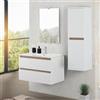 Inbagno Mobile bagno sospeso 80 cm bianco e rovere africa con 2 cassetti soft-close, lavabo in ceramica e specchio reversibile 60x80 cm, KLEO