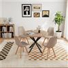 GrandCA HOME Set da pranzo Tavolo da pranzo con 4 sedie, Tavolo da pranzo rotondo in legno 100 * 100 * 75 cm, 4 sedie con schienale alto, Gambe in legno di faggio, (Marrone chiaro + Kaki)
