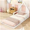 Merax Lettino piano per bambini 90 x 200 cm, con rete a doghe, struttura in legno di pino+MDF, stile minimalista, per adulti e ragazzi, senza materasso, bianco