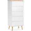 HOMN LIVING Cassettiera Alta Desi con 5 cassetti, Bianca, 50 cm (Larghezza) 40 cm (profondità) 115 cm (Altezza)