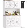 HOCSOK Credenza Cucina, Mobile Dispensa Cucina con Presa Elettrica, 105x180 | Credenza Soggiorno Alto con Ripiani Regolabili, 6 Ante e 2 Cassetti per Microonde, Cucina, Soggiorno, Bianco