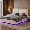 BLSYHDH Letto baule 160x200,letto imbottito idraulico letto cassapanca in legno con LED, lettos cassapanca con testiera e rete a doghe, lettos matrimoniale con ripostiglio (Beige+Flanella, 160x200)