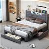 FOERPL Letto matrimoniale 160 x 200 cm con contenitore letto con cassetto LED cassetti in ferro comodino con porta di ricarica USB tessuto velluto (E grigio, 160 x 200 cm)