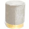 Tata Home Pouf Sgabello Cilindrico Velluto con Anello Dorato per Salotto o Camera Cameretta Pouff Poggiapiedi di Design Moderno (Beige)