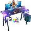 UISEBRT 160 x 60 x 73 cm, M-Frame Gaming Scrivania con LED, scrivania per computer con porta bevande e cuffie, gancio superficie in fibra di carbonio, tavolo da gioco ergonomico per camera da letto