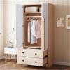 Moimhear Armadio da 70 x 40 x 170 cm, design a doppia anta, con cassetti e ripiani, per uso in camera da letto (colore legno + bianco (design a doppia anta con 2 cassetti))