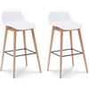 Kosmi - Set di 2 sgabelli da Bar Bianchi in Stile scandinavo con Gambe in Legno Naturale - Altezza 66 cm