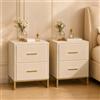 UTTQEW Comodino 2 pezzi velluto, comodini con 2 cassetti, comò con gambe e maniglie in metallo dorato, tavolini per soggiorno e camera da letto, beige (beige, 40 x 40 x 50 cm)