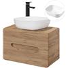 Lomadox Set di mobili da bagno con mobiletto da 80 cm, in ceramica, decorazione votaria, 2 cassetti Softclose