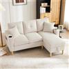 Bladez Divano a forma di L con chaise longue - Divano angolare a 3 posti con vano portaoggetti e portabevande, divano reversibile con 2 cuscini, divano in lino di cotone per soggiorno, ufficio e