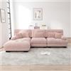TIZZ Lussuoso divano angolare modulare - Divano cloud a forma di L per soggiorno, divano letto profondo con ottomano, corda, ciniglia rosa