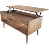 LoMasCasa - Tavolino da salotto sollevabile modello Karla con cassetto centrale, legno massello pino cerato. Gambe coniche. 100 x 50 x 47 cm