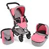 Bayer Chic 2000 Passeggino per bambole Fides, set 3 in 1 composto da navicella, seggiolino sportivo e seggiolino auto, grigio melange e rosa