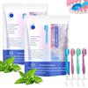Generic Set 5 in 1 con mini spazzolino da denti, filo interdentale, raschietto per lingua e stuzzicadenti, usa e getta con dentifricio, per viaggi e riunioni, uso quotidiano, confezione da 26, 4 aromi
