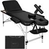 tectake® Lettino Massaggio Portatile, 3 Zone, in Alluminio, Gommapiuma, Rivestimento in Pelle Sintetica PVC, Regolabile - lettino fisioterapia, Lettino pieghevole, Lettino Estetista, 210x95cm - nero