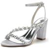 FGRID Sandali da Sposa con Tacco Grosso da Donna, Sandali Eleganti con Tacco Largo e Cinturino alla Caviglia con Strass Sexy, décolleté da Sposa Estivi con Punta Aperta,Argento,37