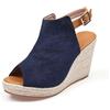 HIKKWXVN Sandali con Zeppa con Plateau e Punta Aperta da Donna, Sandali con Zeppa Espadrillas con Cinturino alla Caviglia, Sandali Eleganti Estivi Casual,Blu,34 EU