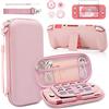 BRHE Kit di 9 accessori per Switch Lite, con custodia da viaggio rosa, cover protettiva rigida con supporto, proteggi schermo in vetro, gommini per controller