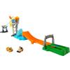 Hot Wheels RacerVerse - Pista Corsa del Velociraptor Blue, playset Isola di Jurassic World con 2 macchinine da corsa e i piloti Blue il velociraptor e Owen, giocattolo per bambini, 4+ anni, HTP12