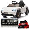 TOYSCAR Auto Elettrica per Bambini 12V Porsche Taycan Turbo S con Telecomando 2.4GHz, 2 Motori, Porte Apribili, Bluetooth Luci LED Tappetini, Macchina Elettrica Bambino (Bianco)