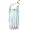 dPois Costume Antica Dea Romana Greca Mitologia Principessa con Corona Alloro Dorata Bambina Costume Toga Tunica Vestito Costume Medievale Costume Carnevale Halloween Azzurro 9-10 anni