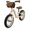 Janod - Bicicletta vintage senza pedali beige, in metallo, vintage e retrò, sviluppare equilibrio e indipendenza, sellino regolabile, ruote gonfiabili, borsa inclusa, dai 3 anni in su, J03294