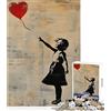 wuzihanptpt Puzzle da 1000 pezzi per adulti Banksy Girl Palloncino rosso Giocattolo educativo Ottimi regali e giocattoli Gioco educativo Lista dei desideri con Babbo Natale dimensioni 38x52cm