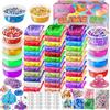 YOPINSAND Kit di 36 Colori Fai da Te per Ragazze, Crystal Clear Slime, Glow in the Dark Slime con Sfere di Schiuma Aggiuntive, Charms, Glitter, Giocattolo Regalo per Bambini
