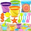 CYJJYZ 14 PCS Giochi Spiaggia, Giocattoli da Spiaggia, Giochi da Spiaggia per Bambini, con Secchiello Pieghevole Spiaggia, Borsa Rete, Pala, Formine Giocattoli di Sabbia per Ragazzi e Ragazze